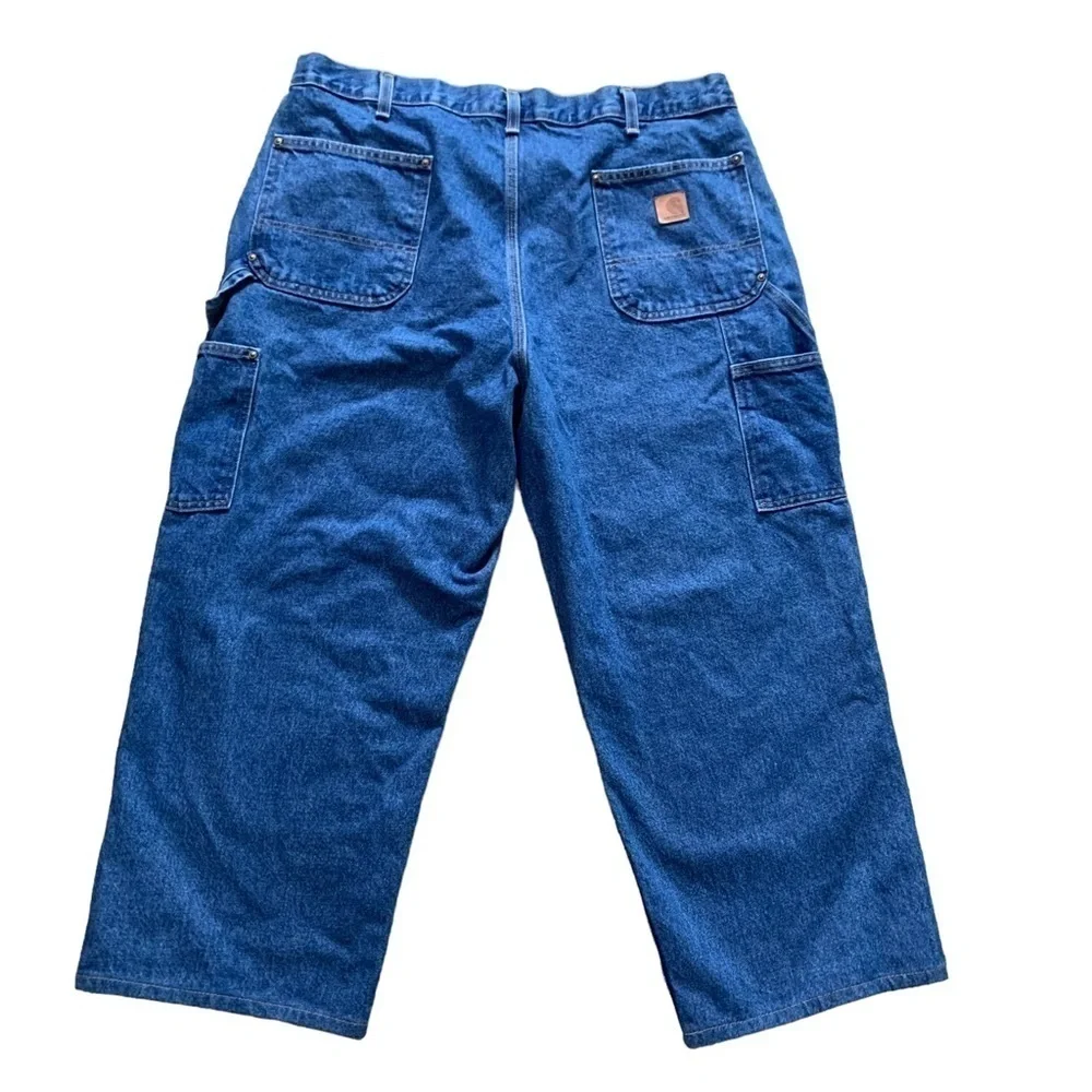 Carhartt Cargo Double Front Jeans 40x25 Loose Original Fit Leather Patch Logo